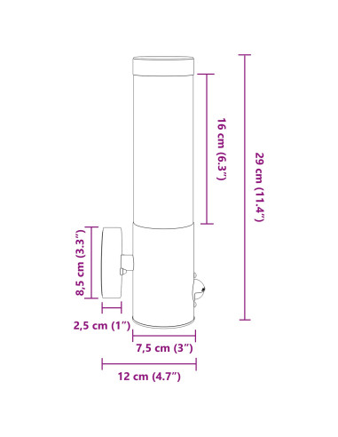 Lampada da Parete Esterna 2 pcs Argento 12 x 8,5 x 29 cm