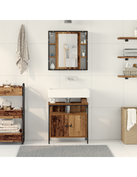 Set di Mobili da Bagno 2 Pezzi in Legno Vecchio in Legno Ingegnerizzato
