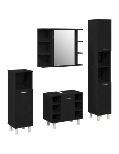 Set di mobili per il bagno 4 pcs Nero 30 x 30 x 179,5 cm