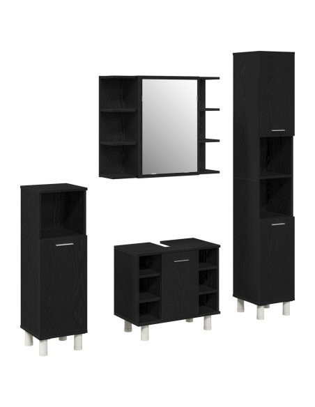 Set di Mobili da Bagno  4 Pezzi Quercia Nera Legno Ingegnerizzato