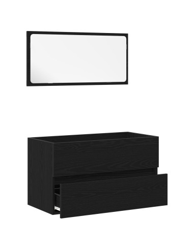 Set di mobili per il bagno 2 pcs Rovere Nero Legno multistrato