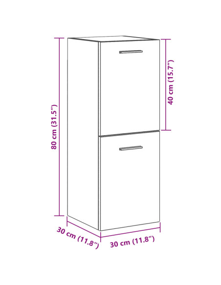 Armadiolo da Bagno  Nero Rovere 30x30x80 cm in legno ingegnerizzato