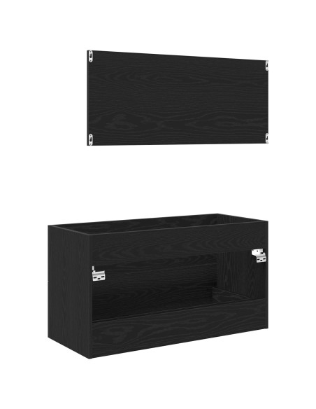 Mobile da Bagno con Specchio Rovere Nero 90x45x1,5 cm Legno Ingegnerizzato