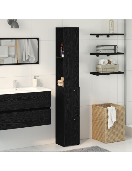 Armadio da bagno  Nero Rovere 25x25x170 cm in legno ingegnerizzato