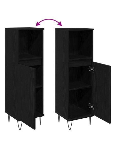 Cabinet da Bagno  Nero Rovere 30x30x100 cm Legno Ingegnerizzato