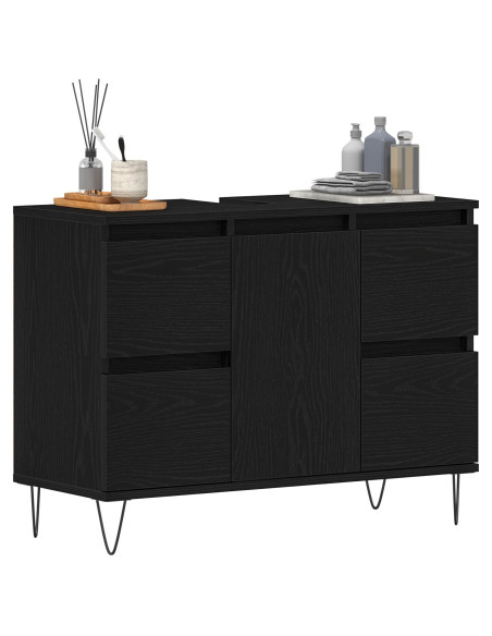 Armadio per Lavabo da Bagno Rovere Nero 80 x 33 x 60 cm