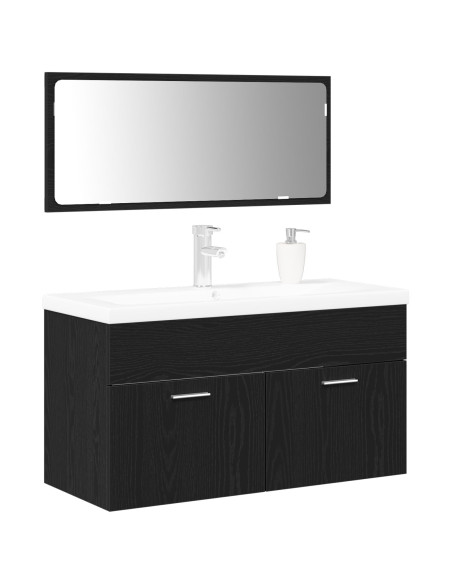 Set di mobili per il bagno 3 pcs Rovere Nero Legno multistrato
