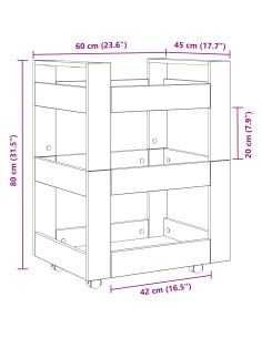 Carrello da Cucina Legno di quercia 60 x 45 x 80 cm