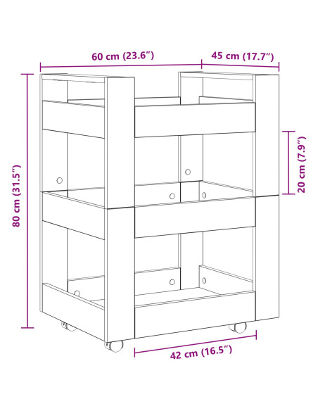Carrello da Cucina Rovere artigianale 60 x 45 x 80 cm
