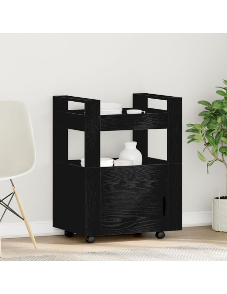 Carrello da Cucina  Nero Rovere 60x45x80 cm Legno Ingenerizzato