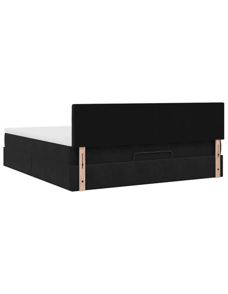 Struttura Letto Pouf con Materasso Nero 160x200 cm in Velluto