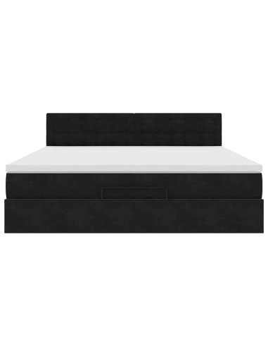 Struttura Letto Pouf con Materasso Nero 160x200 cm in Velluto