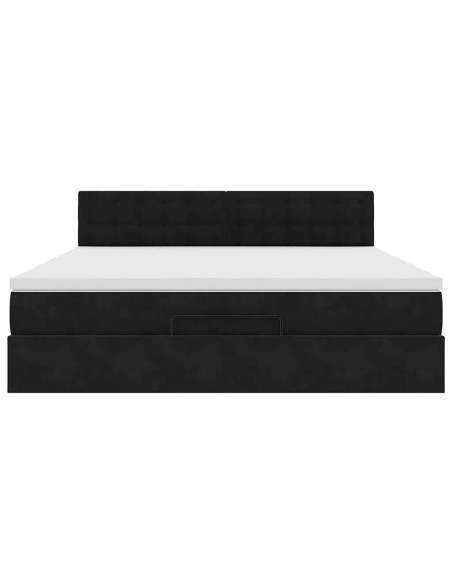 Struttura Letto Pouf con Materasso Nero 160x200 cm in Velluto