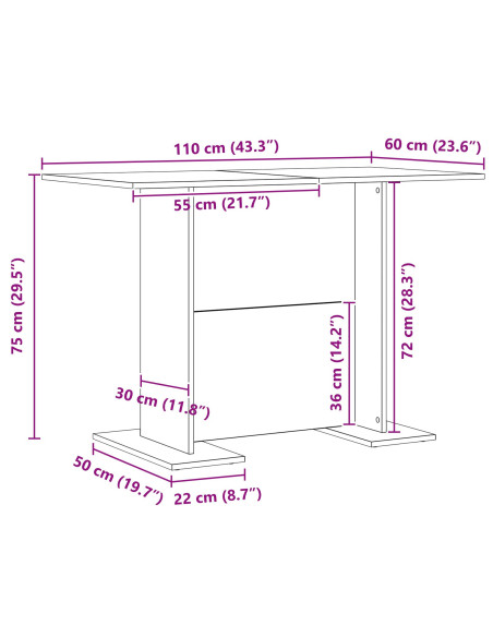 Tavolo da pranzo  Bianco 110x60x75 cm in legno ingegnerizzato