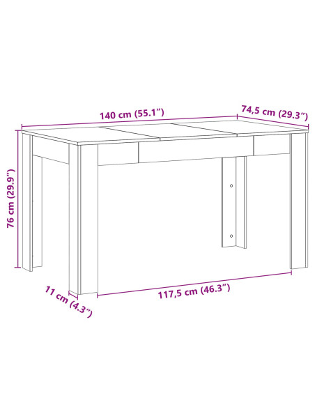 Tavolo da pranzo  Nero Rovere 140x74,5x76 cm in legno ingegnerizzato