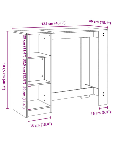 Tavolo da bar con ripiano Nero Rovere 102,5x46x103,5 cm Legno ingegnerizzato