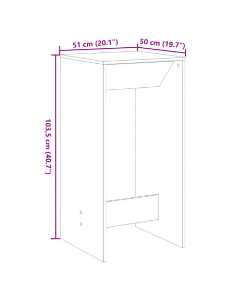 Tavolo da Bar Nero Rovere 51x50x103,5 cm Legno Ingegnerizzato