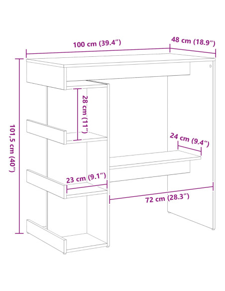 Tavolo da bar in rovere nero con rack per riporre, 100x50x101.5 cm