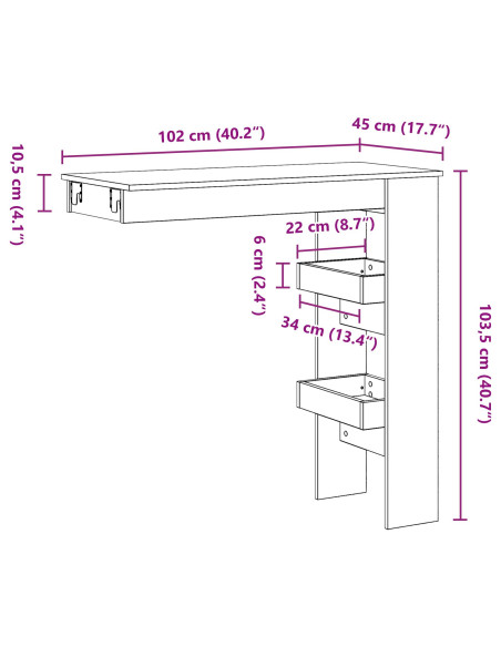 Tavolo Bar da Parete Rovere Nero 102 x 45 x 103,5 cm
