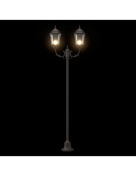 Lampione da Giardino  2-Lampade E27 Bronzo 220 cm Alluminio