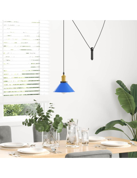 Lampada a Sospensione Regolabile E27 Blu Scuro Ø22 cm Metallo