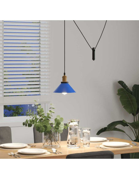 Lampada a Sospensione Regolabile E27 Blu Scuro Ø22 cm Metallo