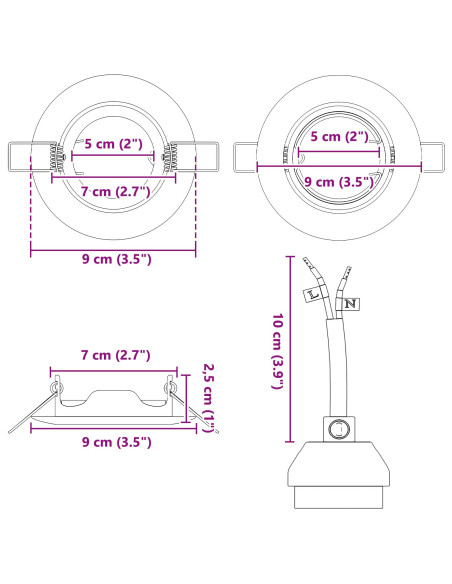 Lampade Set di 24 Argento Alluminio 9 cm Luci LED incassate