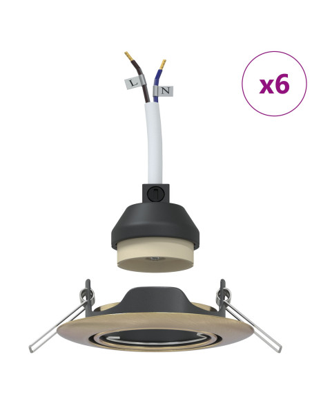 Luci Set di 6 Ottone Metallo 9 cm Luci Incassate Rotonde