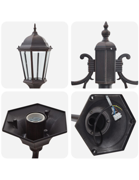 Lampione da Giardino  2-Lampade E27 Bronzo 220 cm Alluminio