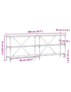 Tavolo consolle con lo scaffale Legno vecchio 200 x 30 x 75 cm