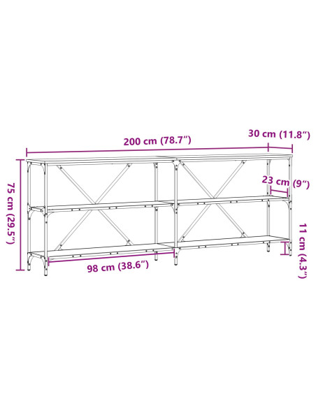 Tavolo Consolle Legno Vecchio 200x30x75 cm Legno Ingegnerizzato e Acciaio