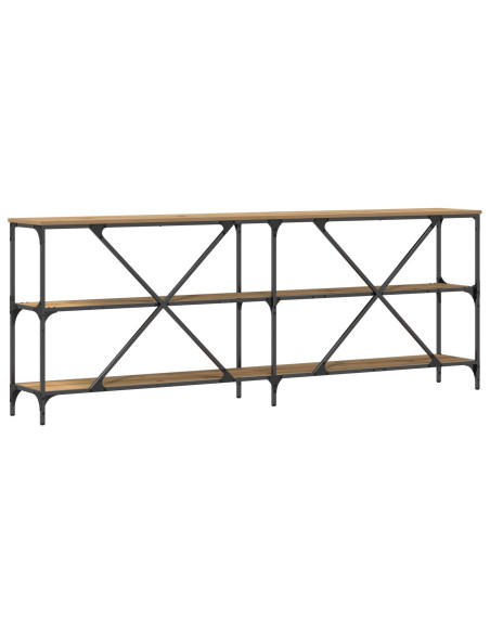 Tavolo Consolle In Rovere Artigianale 200x30x75 cm Legno Ingegnerizzato e Acciaio