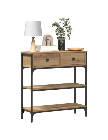 Tavolino Console Rovere Artigianale 72,5x25x75 cm Legno Ingegnerizzato & Acciaio