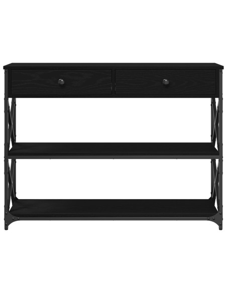 Tavolo Consolle Nero Rovere 100x28x75 cm Legno Ingegnerizzato e Acciaio