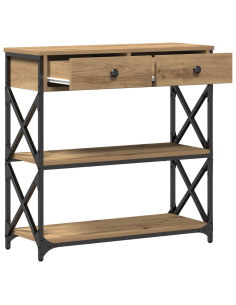 Tavolo Consolle con cassetto rovere artigianale 75 x 28 x 75 cm