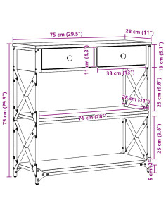 Tavolo Consolle con cassetto Rovere nero 75 x 28 x 75 cm