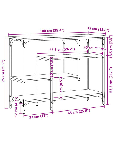 Tavolo Consolle Legno Vecchio 100x35x75 cm Legno Ingegnerizzato e Acciaio