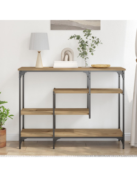 Tavolo Console  in Rovere Artigianale 100x35x75 cm Legno Ingegnerizzato e Acciaio