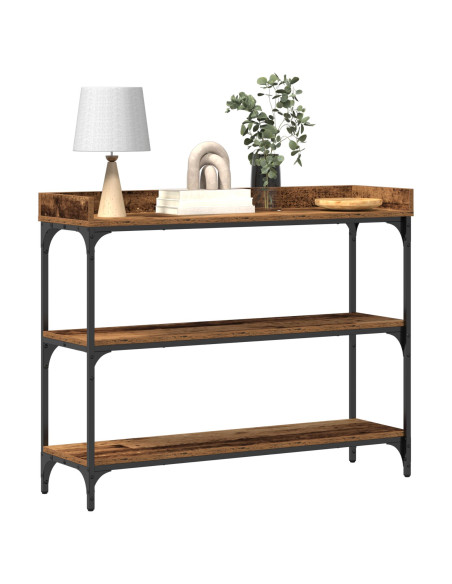 Console Table in Legno Antico 100x30x80 cm in Legno Ingegnerizzato e Acciaio
