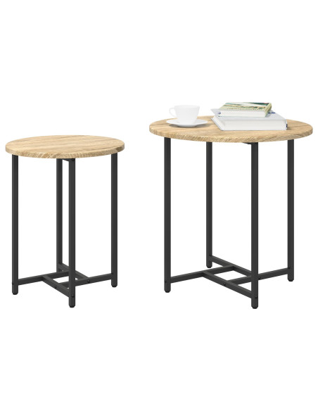Set di 2 Tavolini in Legno Ingegnerizzato Rovere Sonoma e Metallo