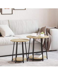 Set tavolini con lo scaffale 2 pcs Rovere Sonoma e Nero