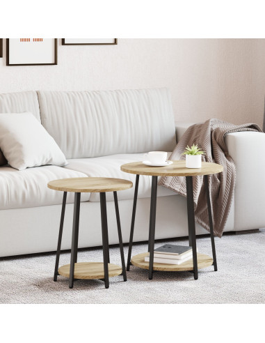 Set tavolini con lo scaffale 2 pcs Rovere Sonoma e Nero