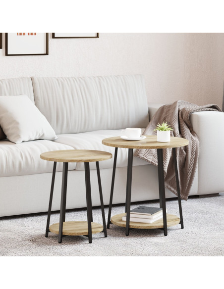 Set tavolini con lo scaffale 2 pcs Rovere Sonoma e Nero