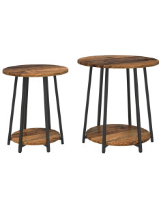 Set tavolini con lo scaffale 2 pcs Legno Antico e Nero