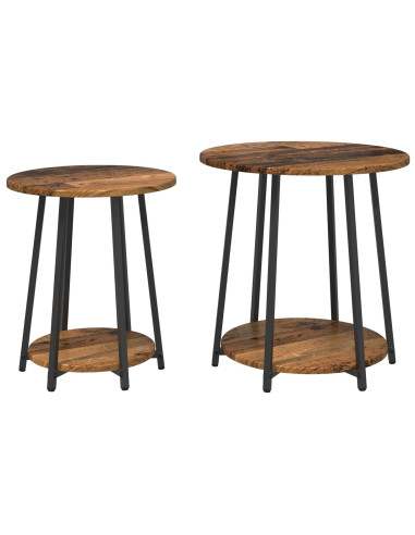 Set tavolini con lo scaffale 2 pcs Legno Antico e Nero