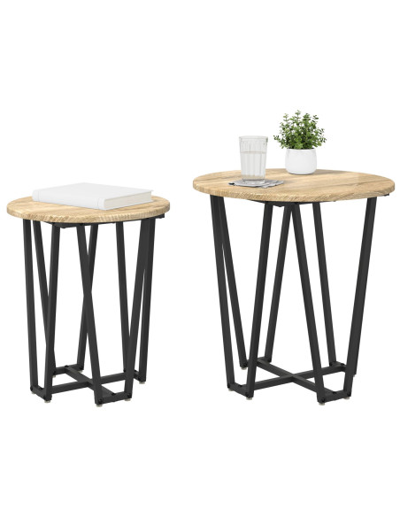 Tavolino 2 pz Rovere Sonoma in Legno Ingegnerizzato e Metallo