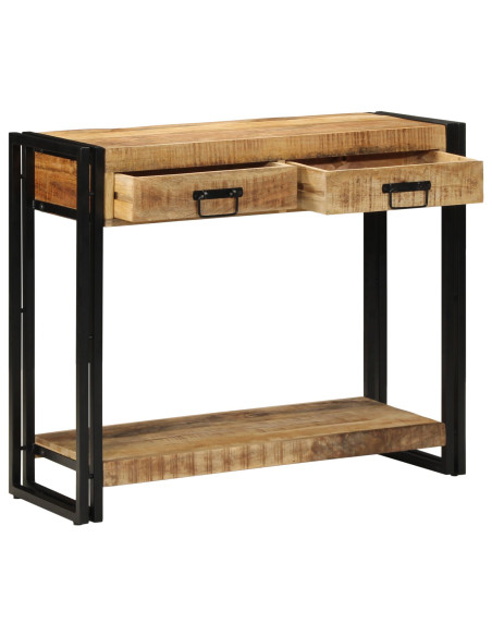 Tavolo Consolle 90x33x75 cm Legno Massello di Mango Grezzo