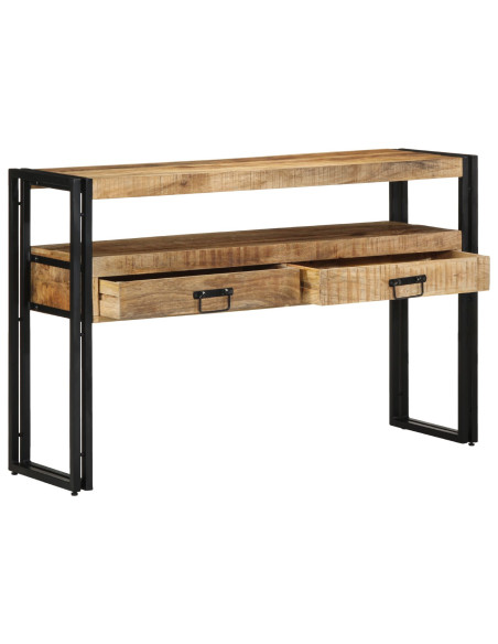 Tavolini Nero 120x33x75 cm Legno Massello di Mango e Metallo