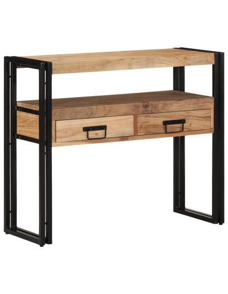Tavolo Consolle Nero 90x33x75 cm Legno Massello di Acacia e Metallo