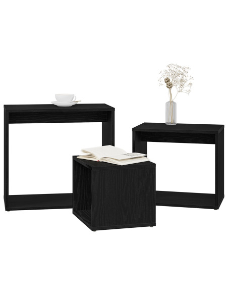 Tavolo Nesting 3 pcs Rovere Nero Legno multistrato